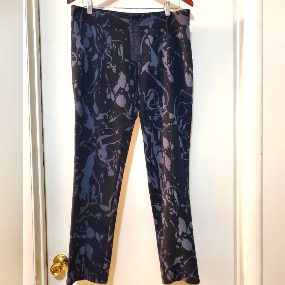 Bisou Bisou Black/Gray Abstract Print Zipper Dress Stretchy Ankle Pants Size 14